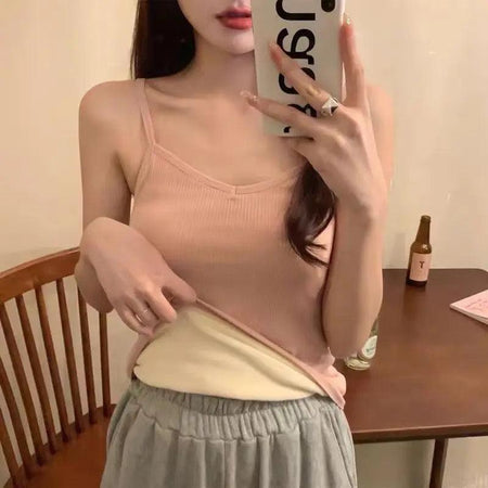 Peach - Saler Warm Tank Tops with Fleece Lining In Peach