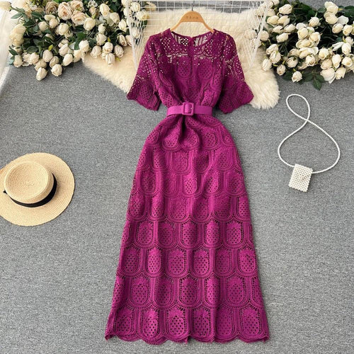 Bisco Luxury Lace Dress with Belt - Alamode By Akanksha