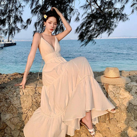 Pearl Boho Summer Maxi Dress in White - Alamode By Akanksha