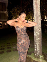 Leopard Print Bodycon Midi Dress In Brown