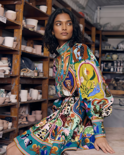 Arica Summer Abstract Printed Dress In Multicolor