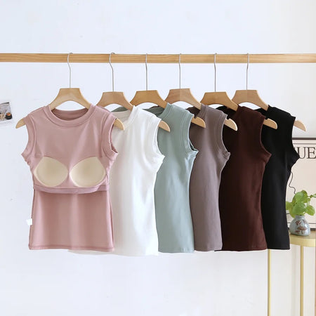 Joyce Tank Tops with Inbuilt Bra In Black