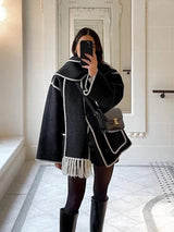 Cora Oversized Woolen Jacket with Scarf - Alamode By Akanksha