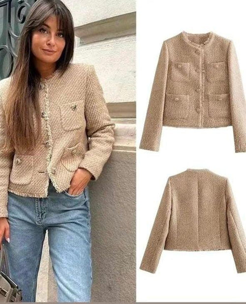 Meryl Tweed Cropped Blazer In Brown