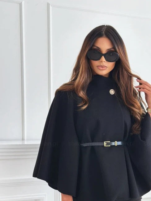 Donatella Winter Cape With Belt In Maroon