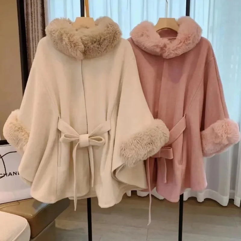 Violetta Premium Winter Capes with Fur Detailing In Beige