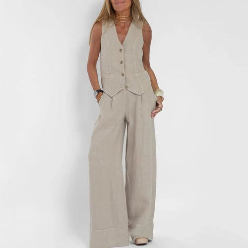 Laiden Statement Linen Vest Suit with Pants - Alamode By Akanksha
