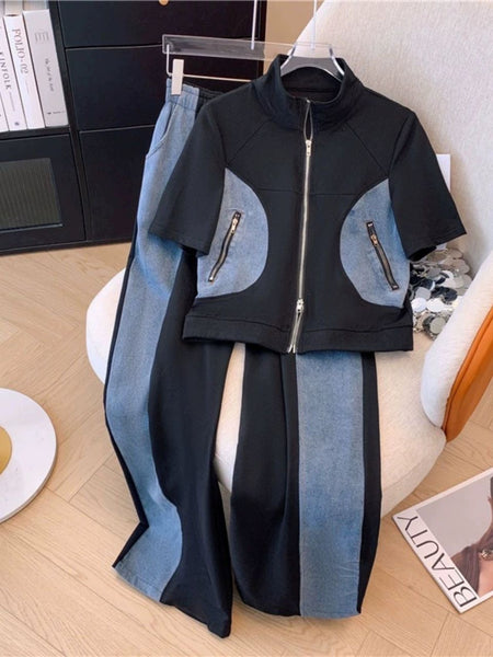 Corel Knitted Soft Denim Co-ord Set In Blue