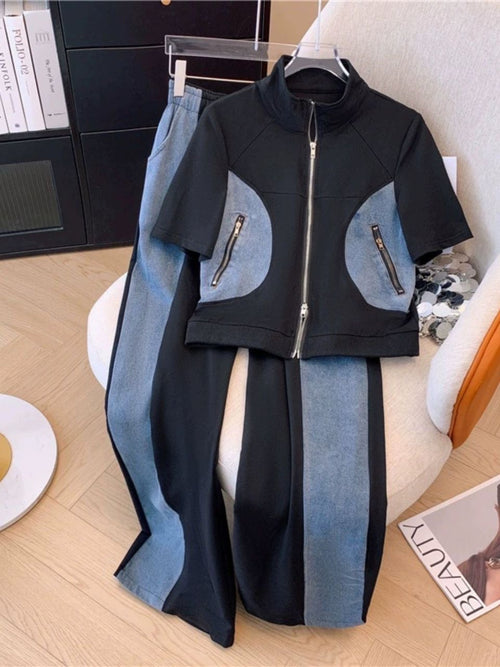 Corel Knitted Soft Denim Co-ord Set In Blue