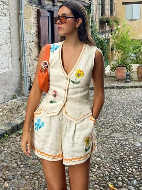Maiko Summer Printed 2 Pc Coord Set In Off White