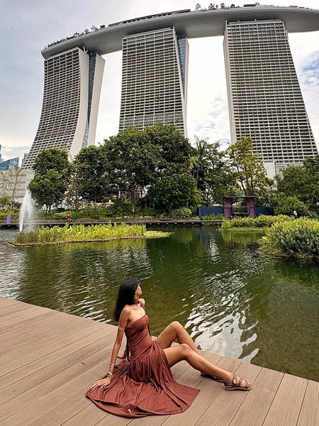 Sofiya Offshoulder Slit Maxi Dress With Scarf In Dark Brown