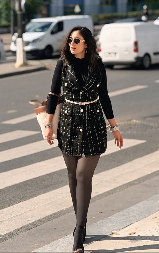 トップス Twiggy tweed ribbon set tops black Buy Rader Set of Top and Woolen Tweed Dress for Women