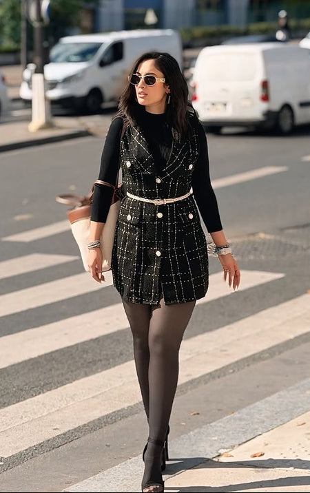 Rader Set of Top and Woolen Tweed Dress in Black