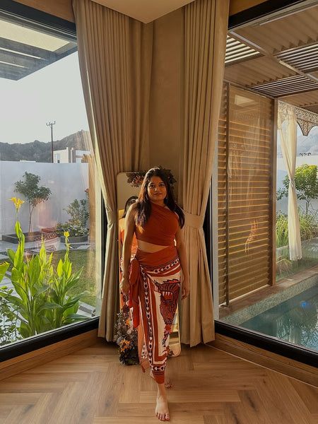 Kairo Luxe Swimsuit with Sarong Skirt In Rust