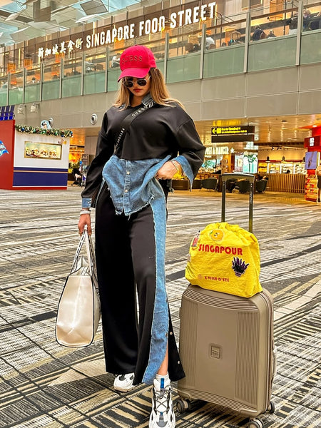 Malia Knitted Soft Denim Co-ord Set In Black