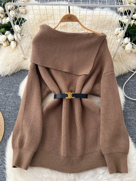 Brown - Amira Woolen Sweater with Belt