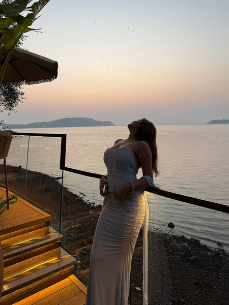 Alara Summer Set of Top And Skirt With Scarf In Sky Blue