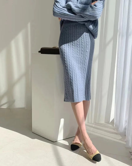 Sussane Winter Coord Set of Sweater and Skirt In Blue