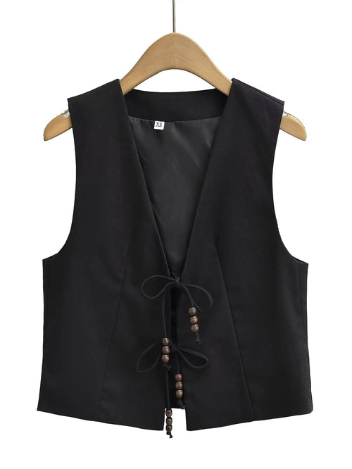 Hansel Knot Up Summer Tops In Black