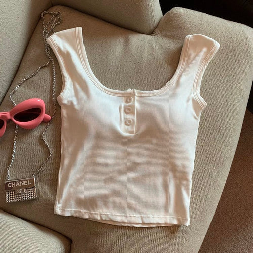 Maria Tank Tops with Inbuilt Bra In White