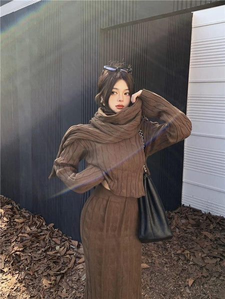 Tokyo Knitted 3PC Coord Set With Scarf- Luxe Collection - Alamode By Akanksha