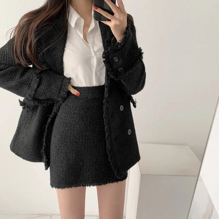 Jamie Tweed 2 Pc Set - Blazer and Skirt In Black