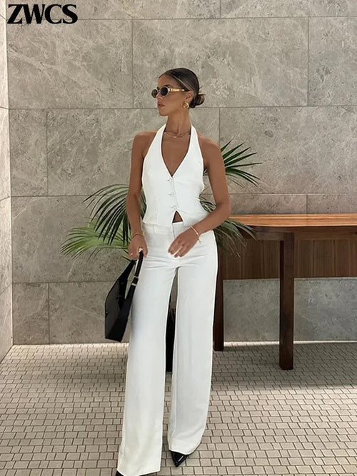 Lax Statement Vest Suit with Pants In White