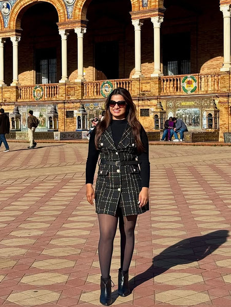 Rader Set of Top and Woolen Tweed Dress in Black