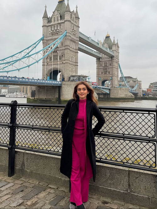 Aubrey Luxe Winter Coord Set with Cape In Pink