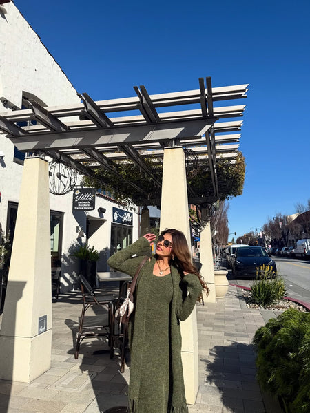 Micola Woolen Dress With Scarf In Olive