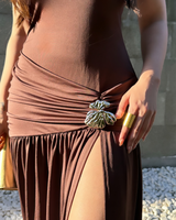Serafina Luxe Slit Cut Maxi Dress In Brown