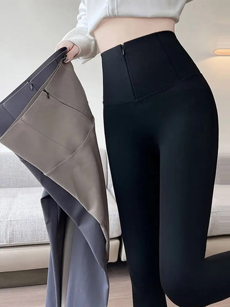 Martha Slimming Premium Fleece Leggings with Buttons In Black