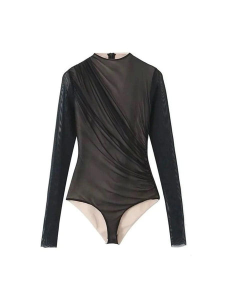 Reva Ruched Bodysuit in Black - Alamode By Akanksha