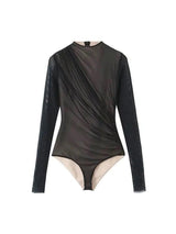 Reva Ruched Bodysuit in Black - Alamode By Akanksha