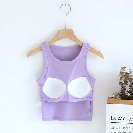 Luked Tank Tops with Inbuilt Bra In Lilac