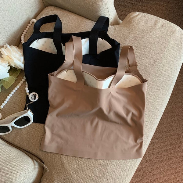Mimi Seamless Tank Tops with Inbuilt Bra In Brown