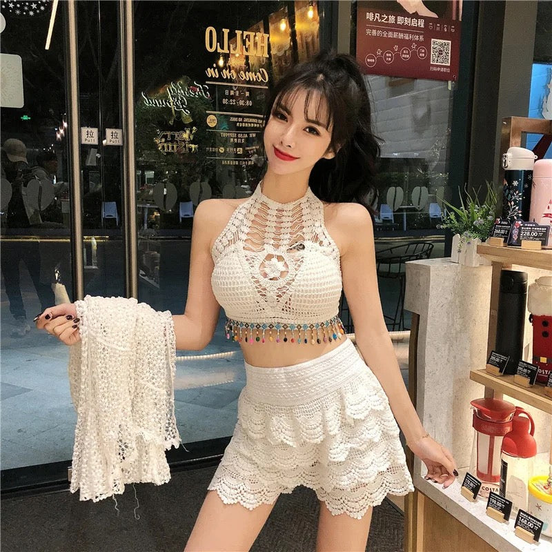 Maya 3 Piece Coord Set - Resortwear Set In White
