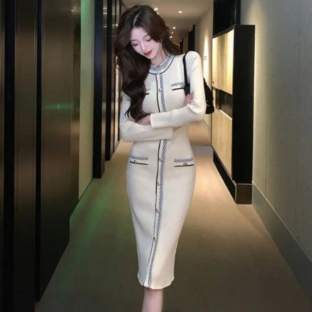 Beige - Reller Vintage Woolen Bodycon Dress