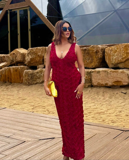 Cosmos Luxe 3D Floral Maxi Dress