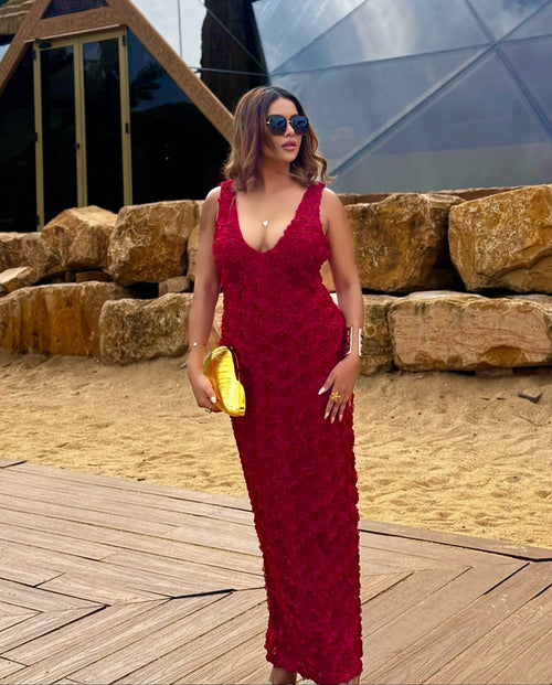Cosmos Luxe 3D Floral Maxi Dress