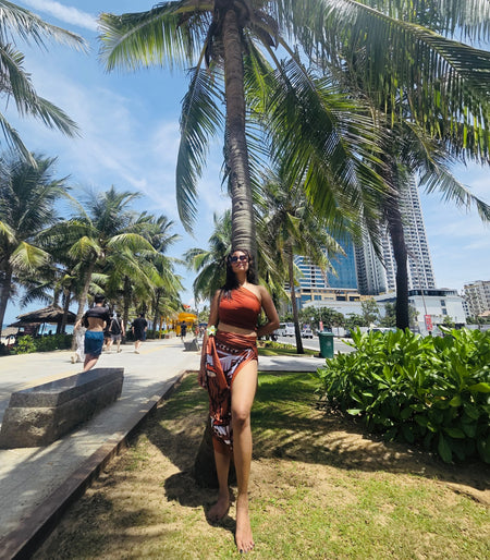 Kairo Luxe Swimsuit with Sarong Skirt In Rust