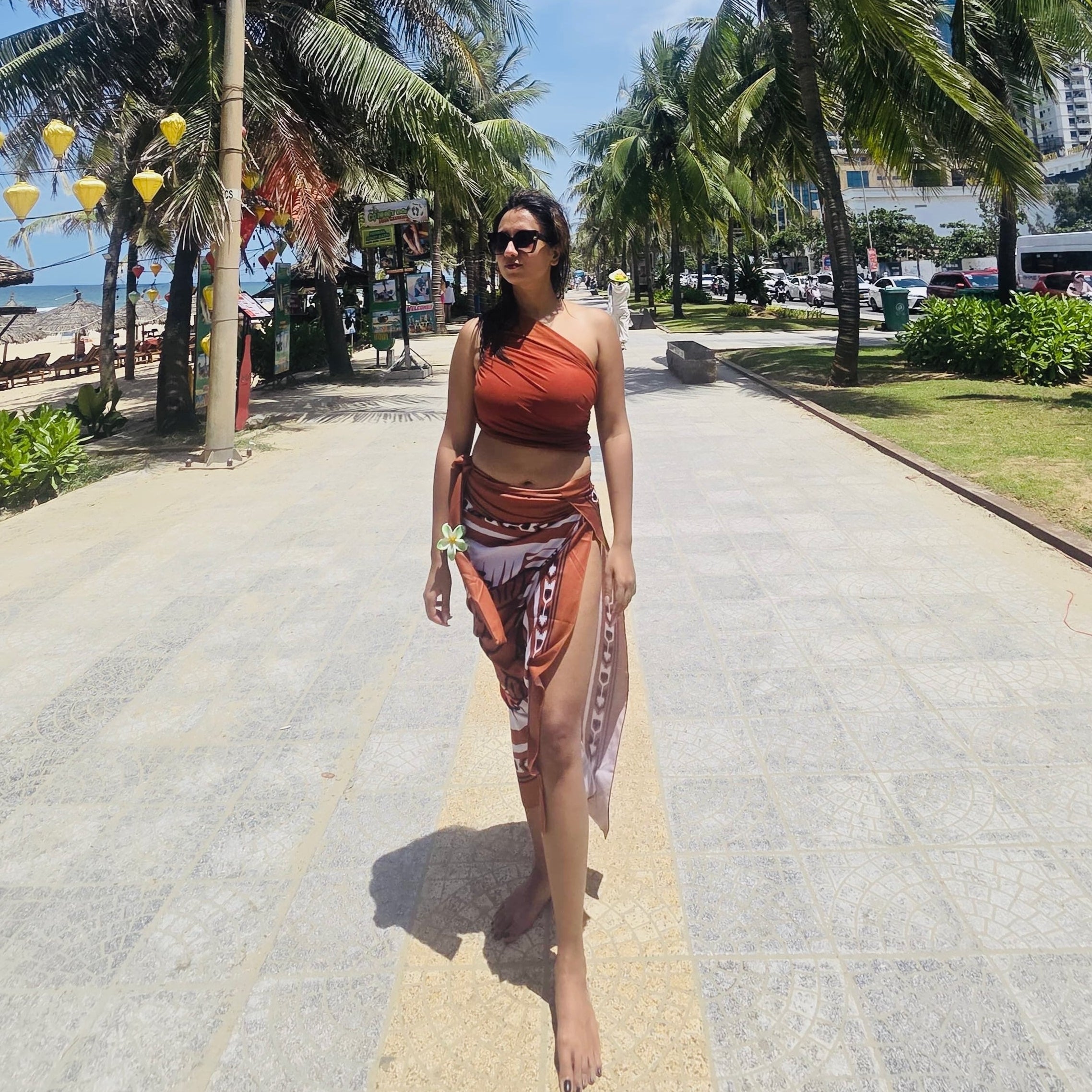 Kairo Luxe Swimsuit with Sarong Skirt In Rust