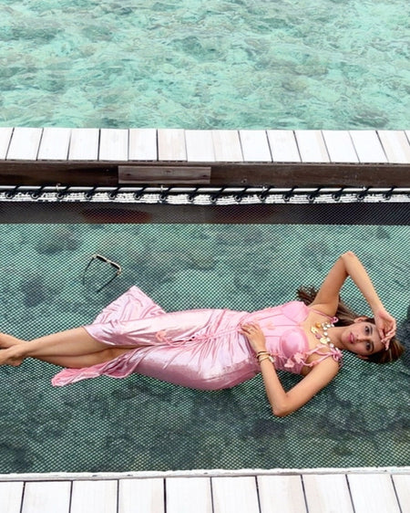 Shane Swimsuit with Sarong Skirt In Pink
