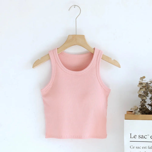 Luked Tank Tops with Inbuilt Bra In Peach