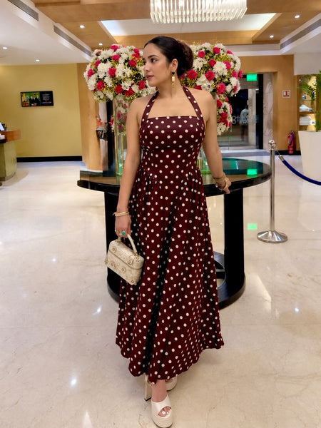 Inaya Drop Waist Polka Maxi Dress