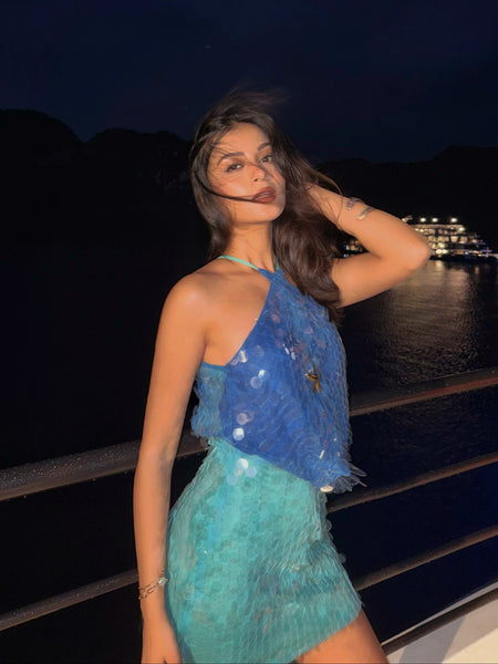 Yara Ombre Sequin Cowl Mini Dress