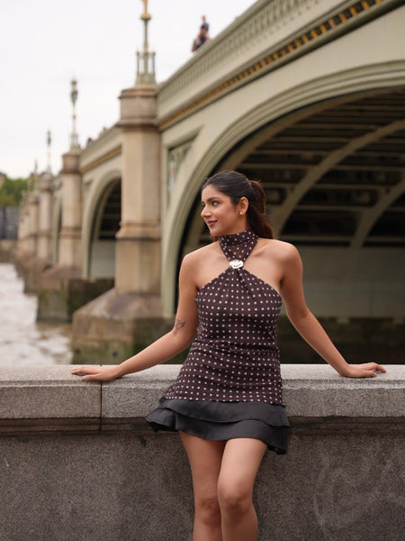 Gabrielle Top With Attached Scarf In Brown