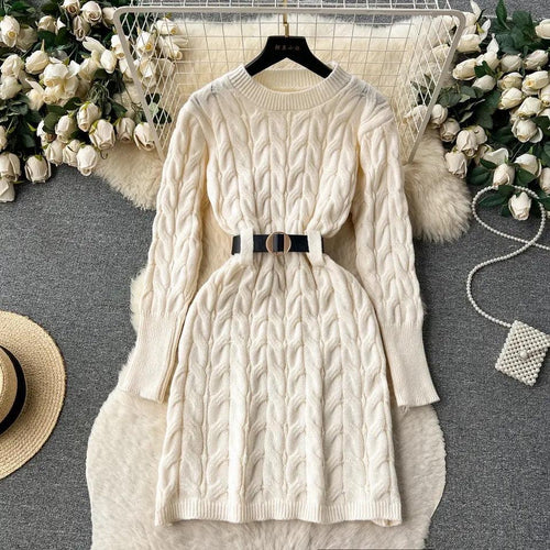 Heathrow Statement Knitted Dress with Belt - Alamode By Akanksha