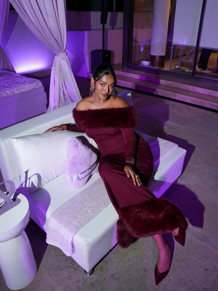 Renata Fur Off Shoulder Dress