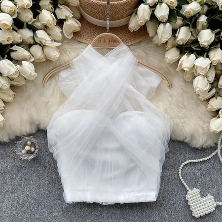 White - Lorre Summer Tops with Inbuilt Bra